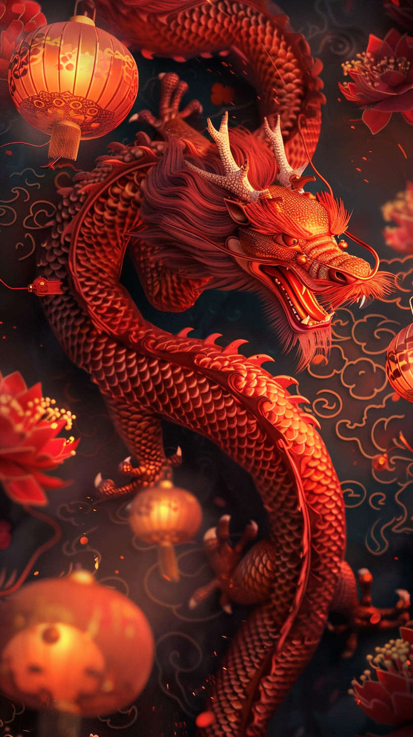 3D Chinese New Year Dragon Wallpaper Design