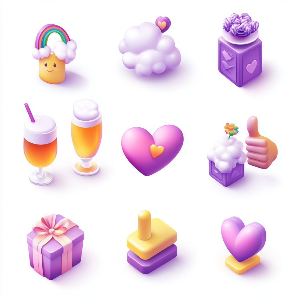 3D Emojis with Rainbow Clouds & Beer Glasses