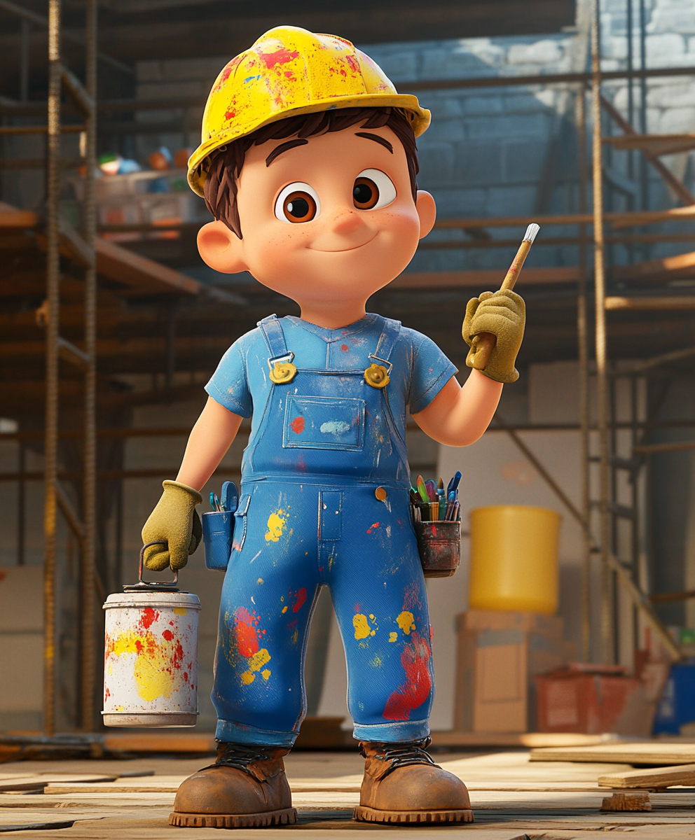 3D Male Painter Character in Disney Style, Construction Worker