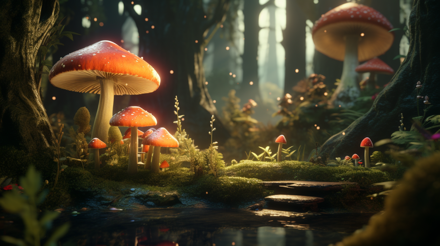 3D animation of lively forest village with playful creatures.