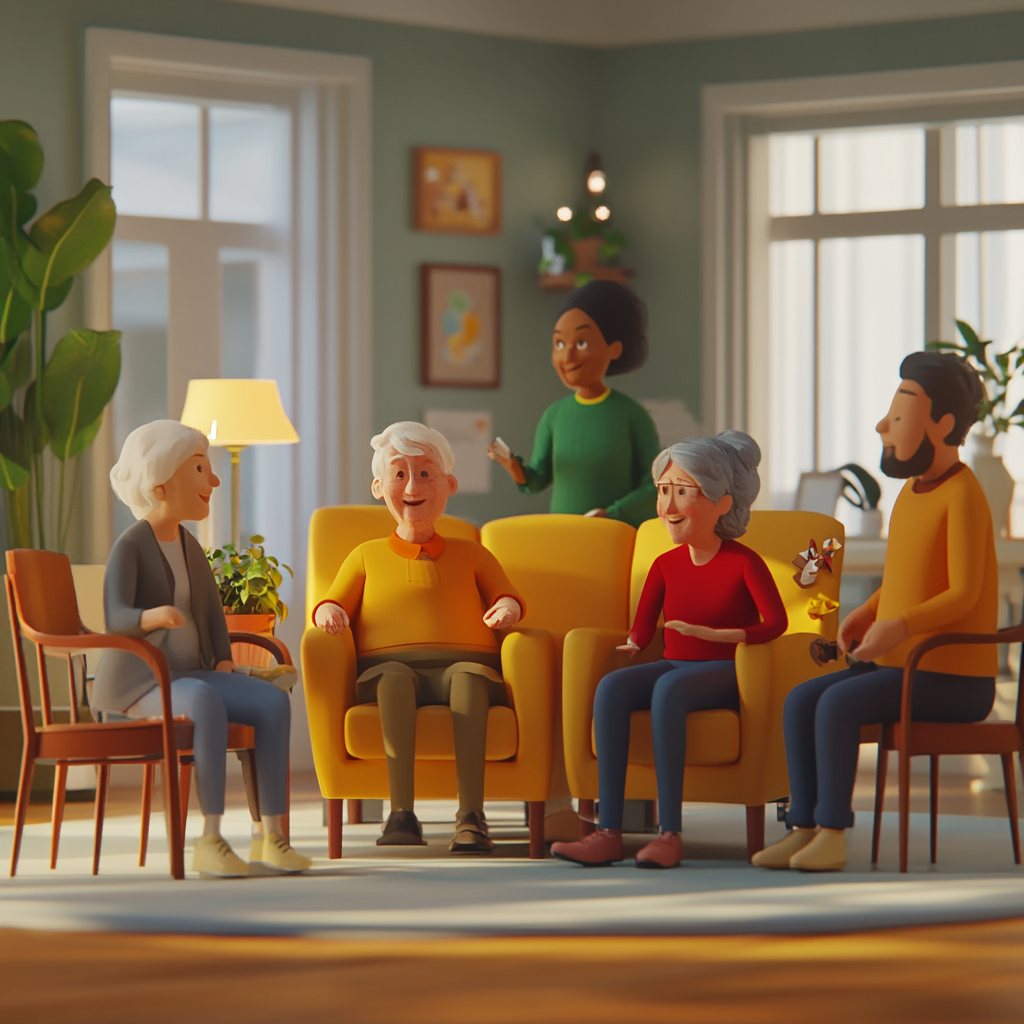 3D animation scene of diverse, happy, independent people.