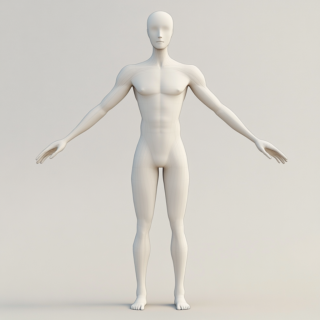 3D humanoid character model with realistic musculature and rigging.