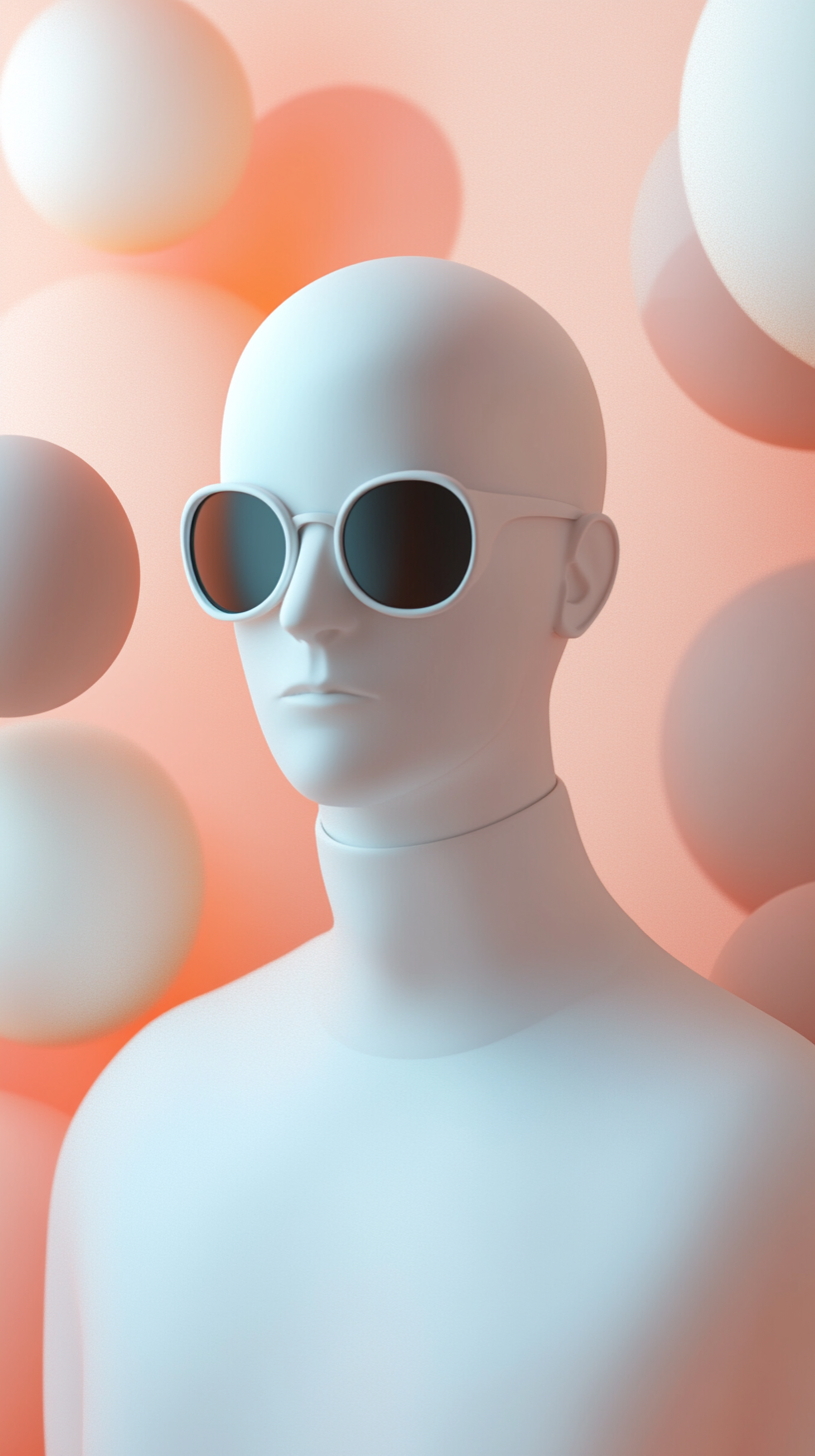 3D man surrounded by abstract figures, expressing egocentrism.