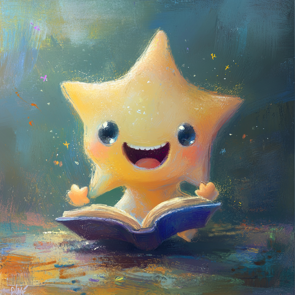 3D star in children's book illustration with cute, big eyes.