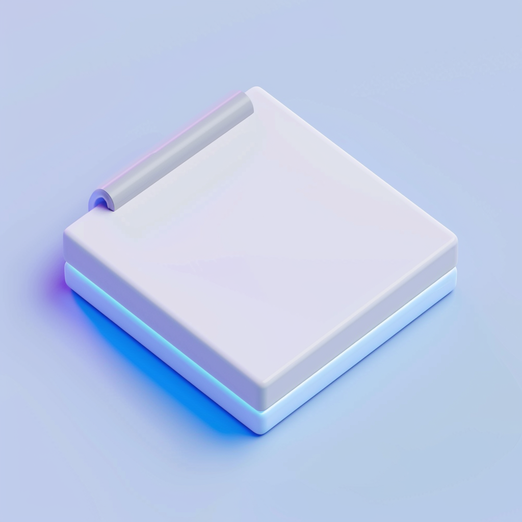 3D white and iridescent notepad in isometric view.