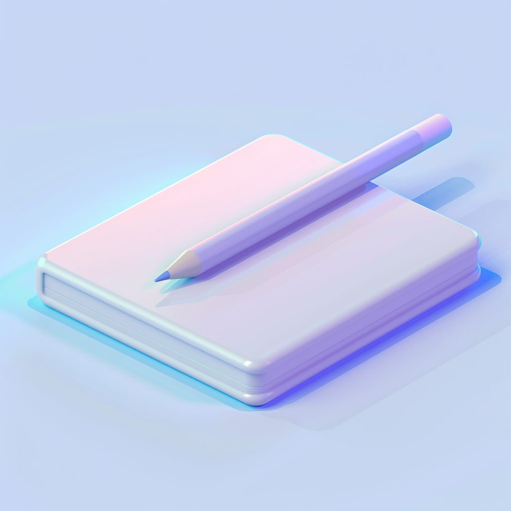 3D white note and pencil icon with lighting.