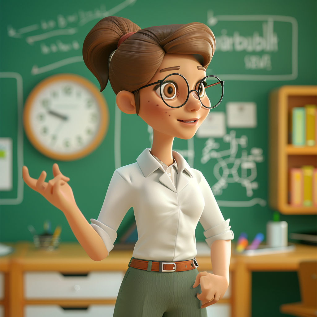 Female algebra teacher in 3D cartoon