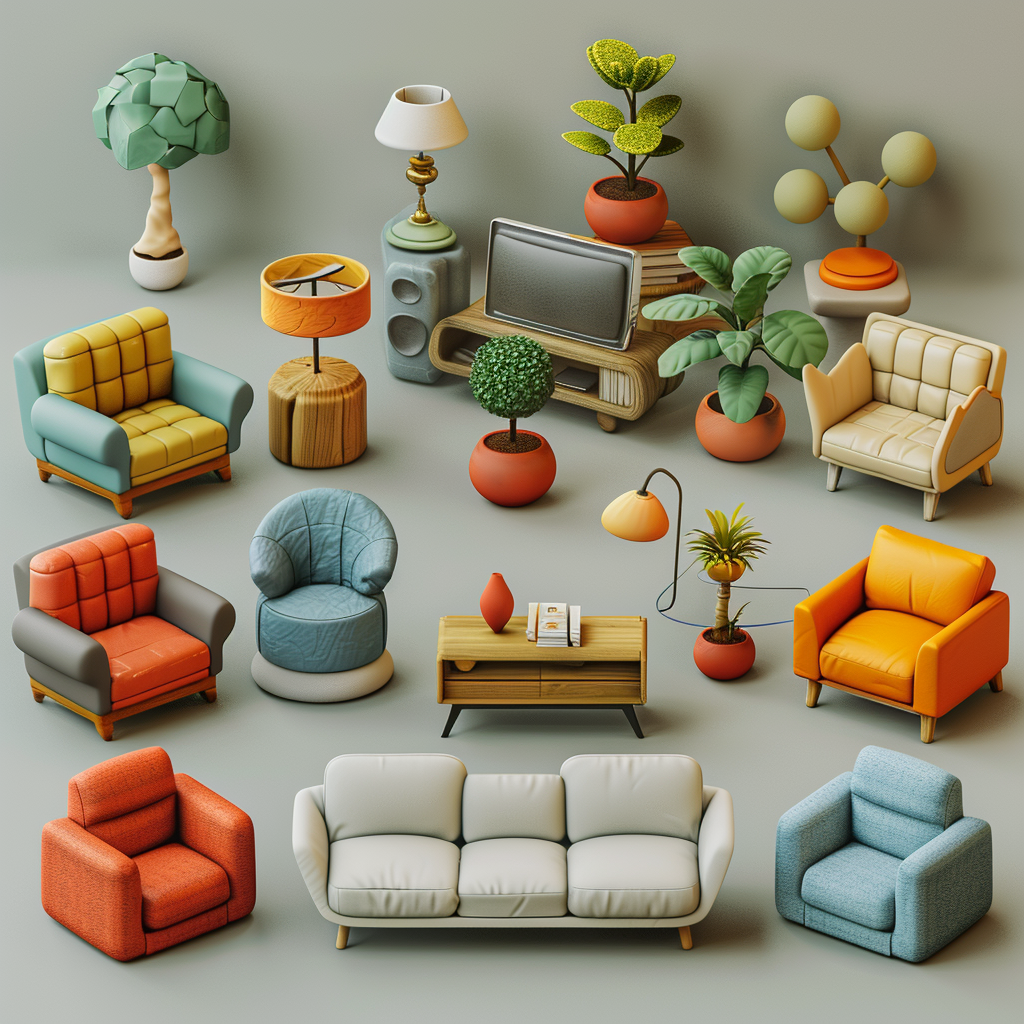 Minimalistic 3D Furniture Icons Decor