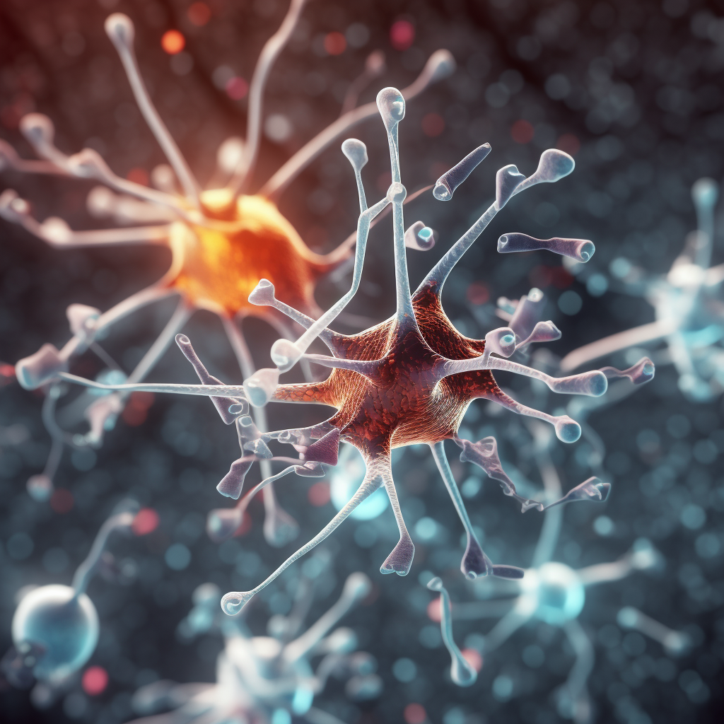 Dopamine Neurotransmitters Flowing from Neuron