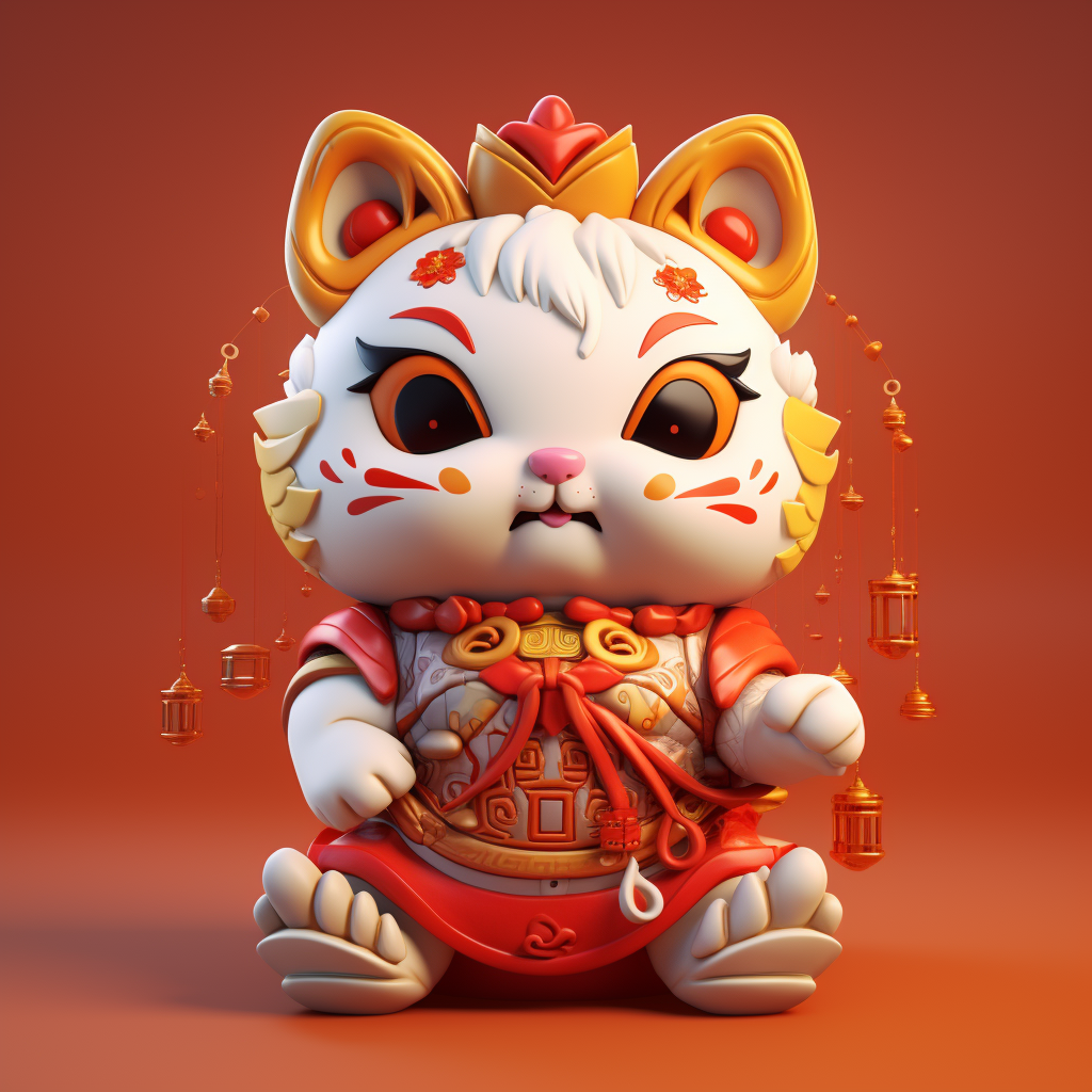 Happy and Vibrant 3D Maneki-Neko Game Character