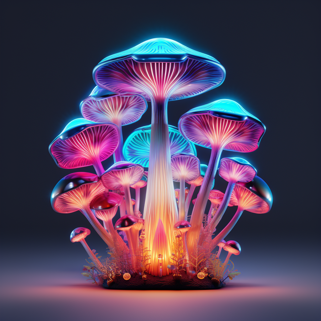 Colorful 3D Mushroom in Cut Copy Style