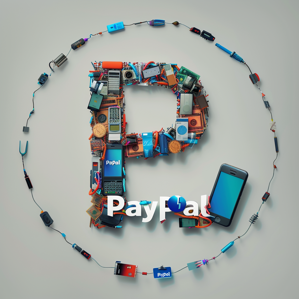 3D PayPal logo with gadgets