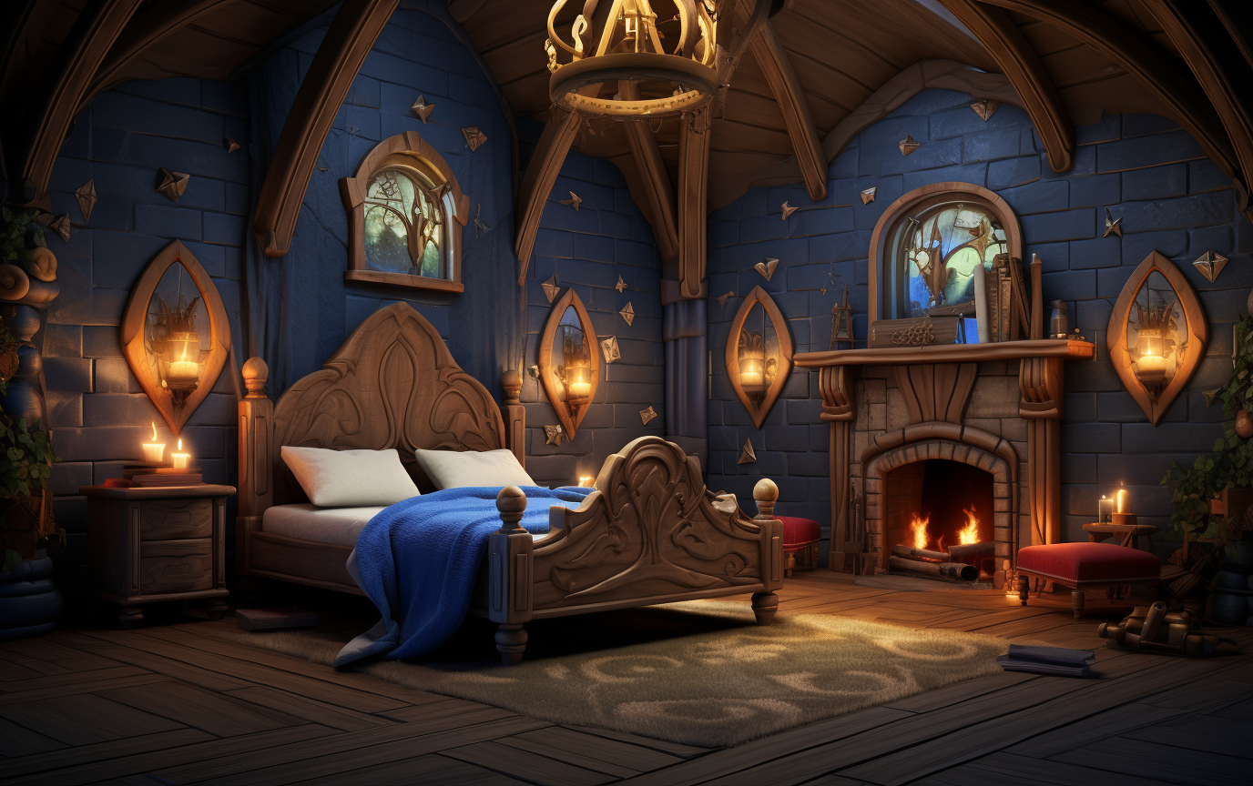 Cute English Magic Dark Academia Bedroom with 3D Animation