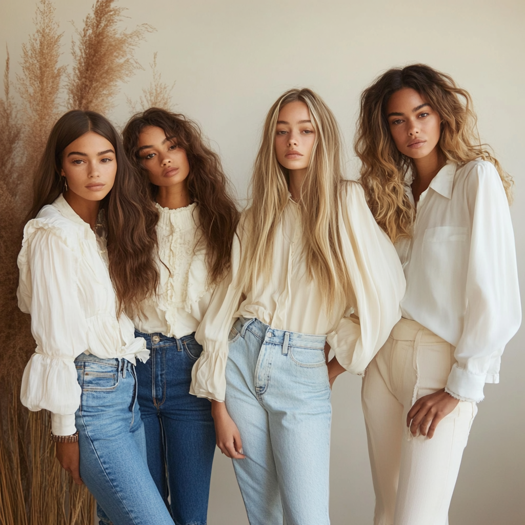 4 Feminine Models in Contemporary Denim Jeans Fashion