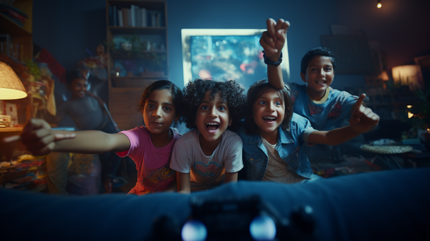 Group of diverse kids playing games