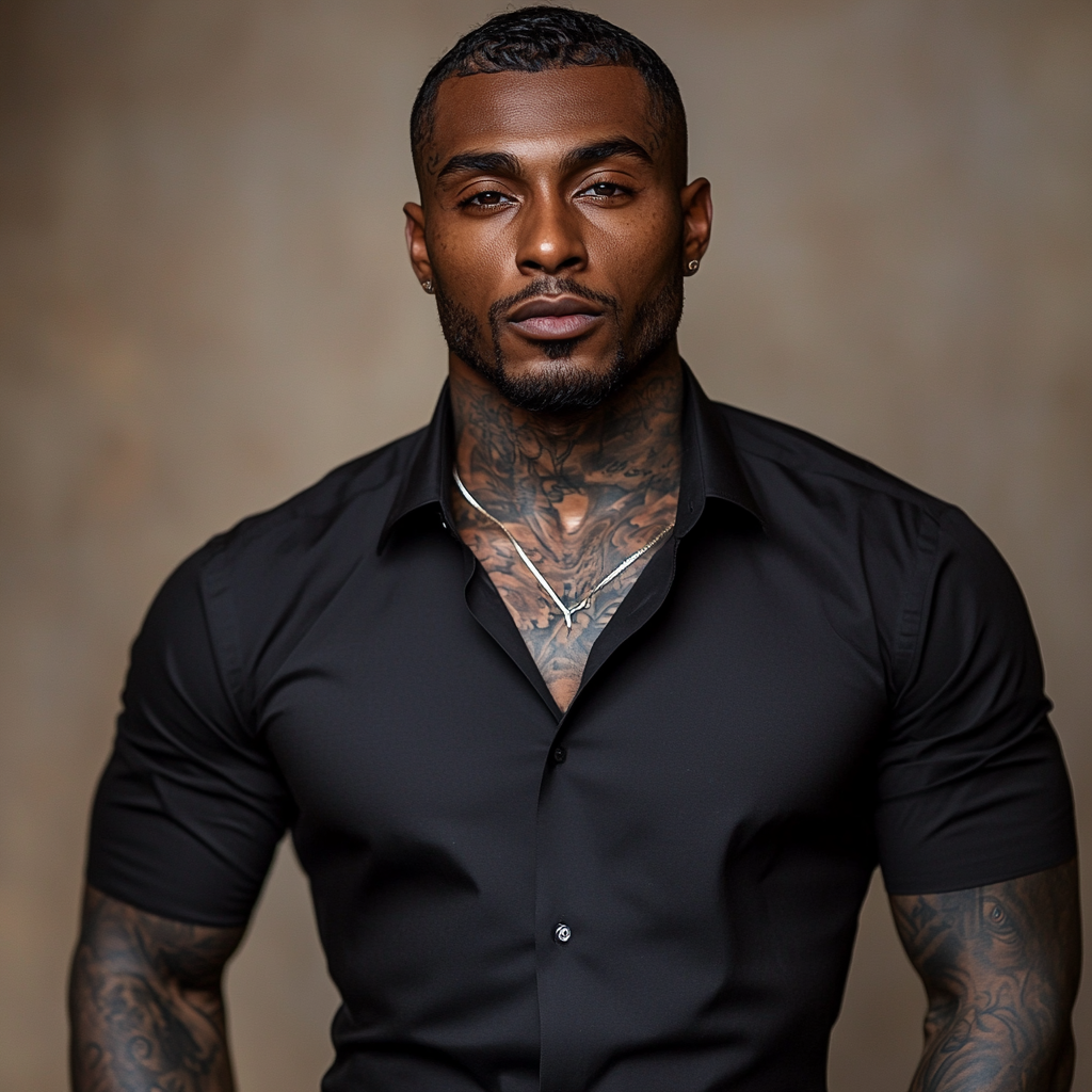 4K Portrait: Handsome African American Man Tattooed, Smirking Face