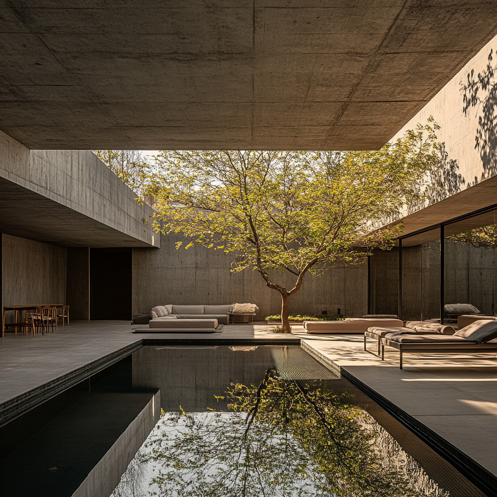 500sqm courtyard covered by closed concrete roof at 6m height