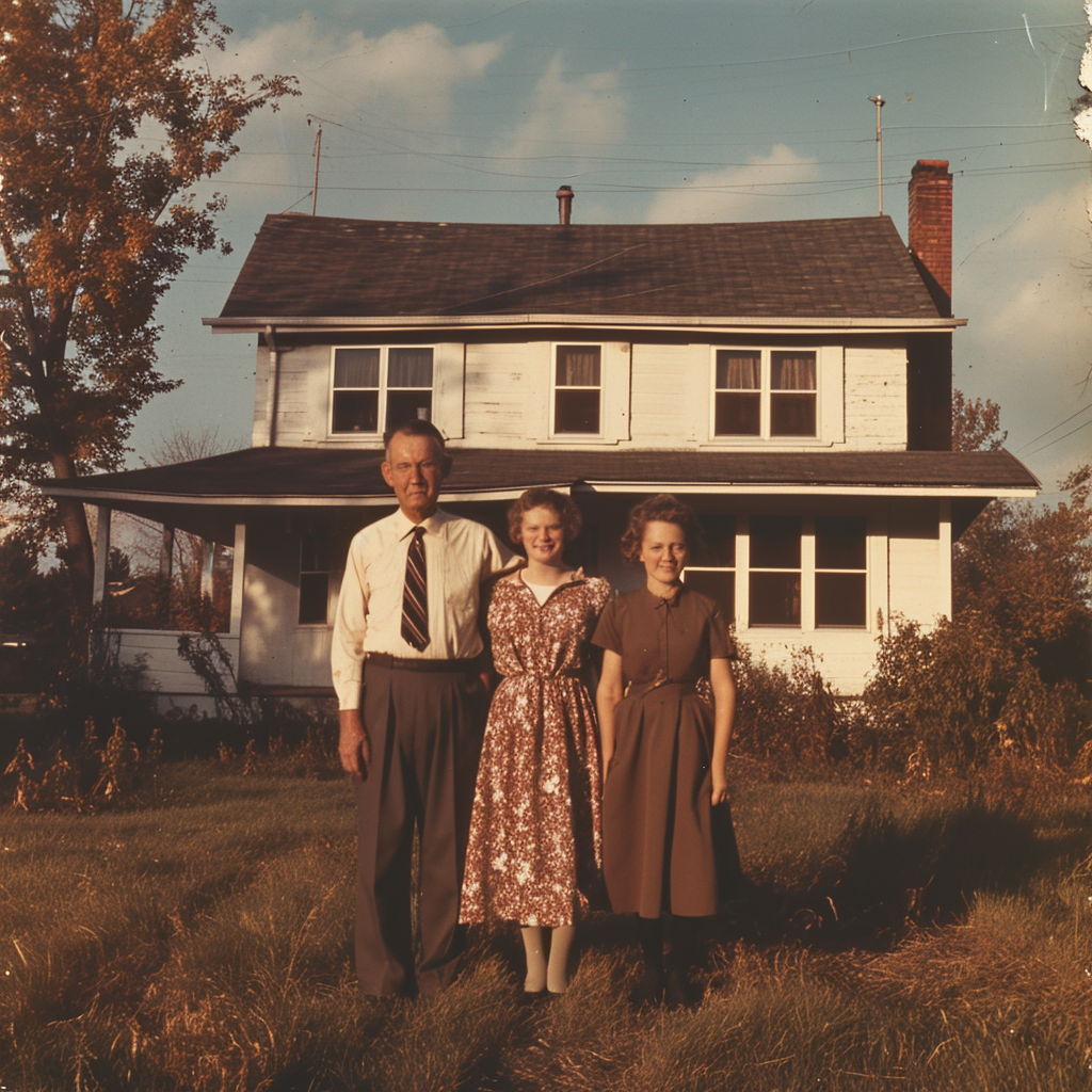 Happy 50s Family in Front of House