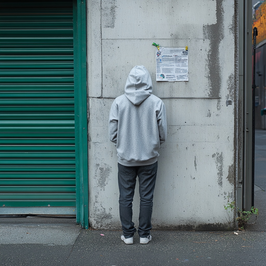 6-foot tall person in grey hoodie, head obscured.