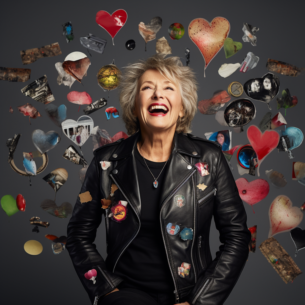 Elderly woman in leather jacket with memories