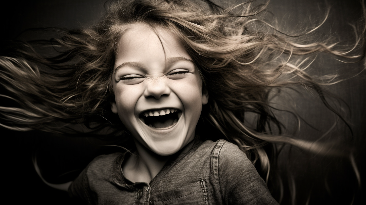 Smiling 6-year-old girl laughing joyfully