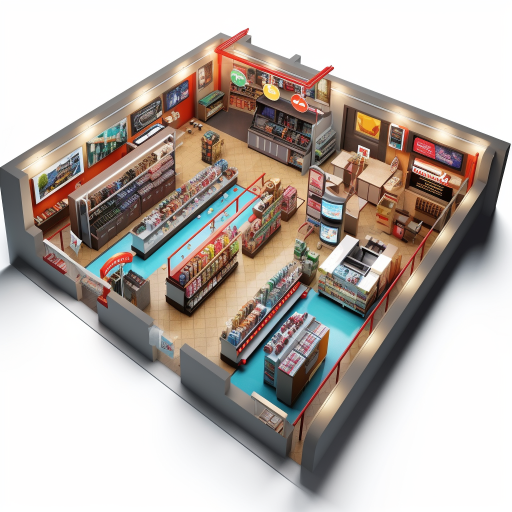 Floor plan of 7-Eleven themed convenience store