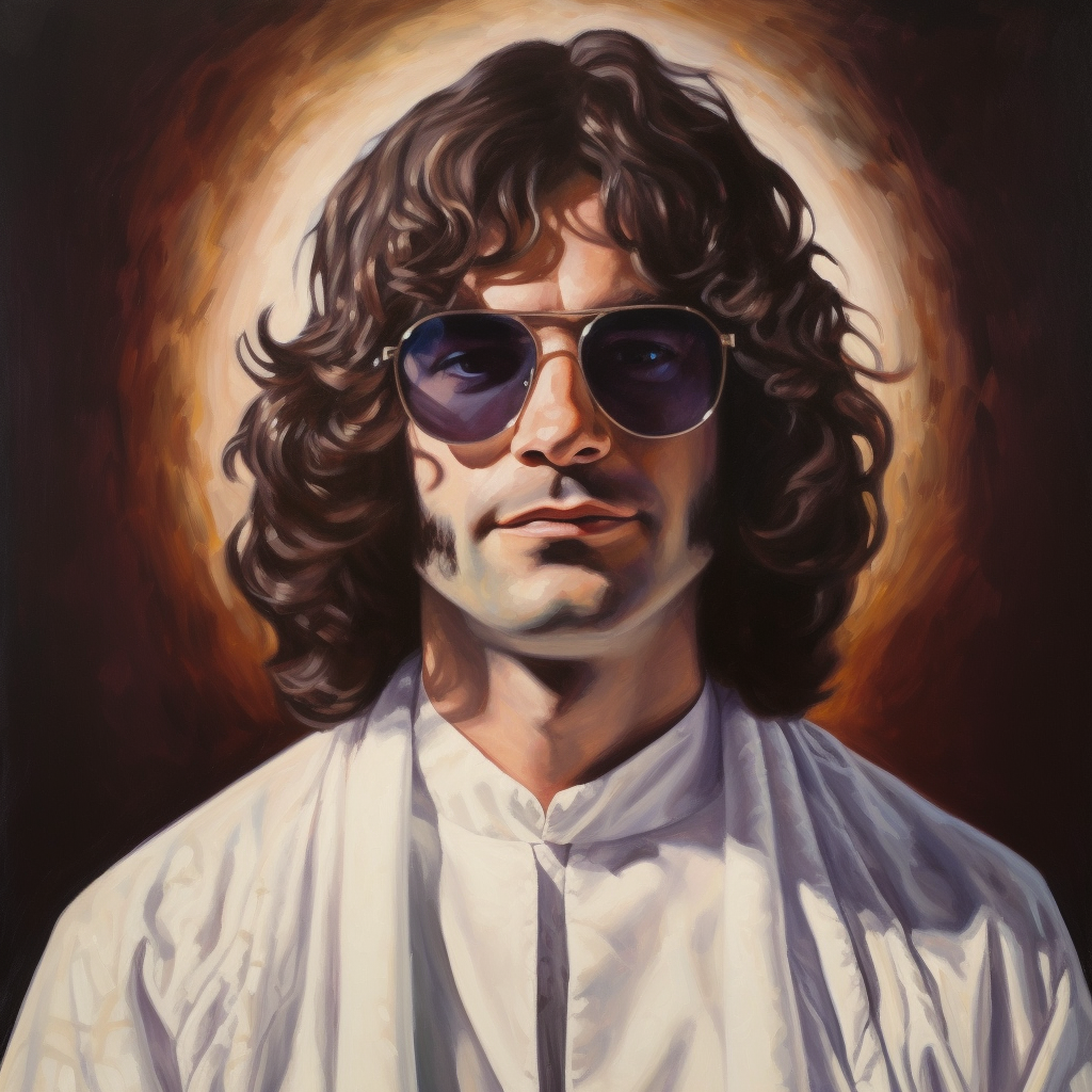 Hippie man with evil smile in white robes and sunglasses