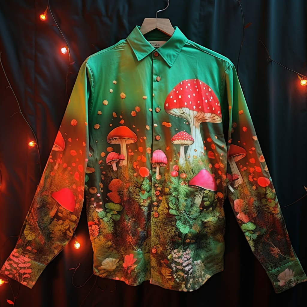 Funky 70s mushroom forest disco shirt