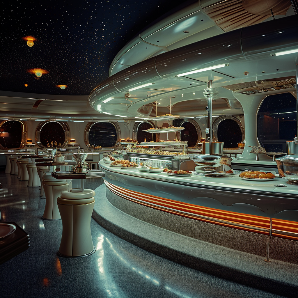 Retro Futuristic Luxe Buffet Bar Spaceship