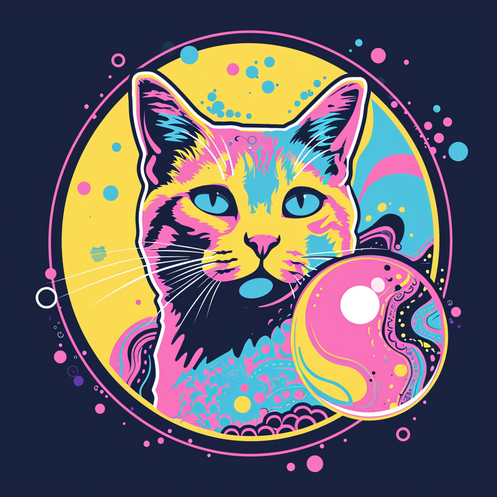 Stylish 70s cat logo with paisley clothing