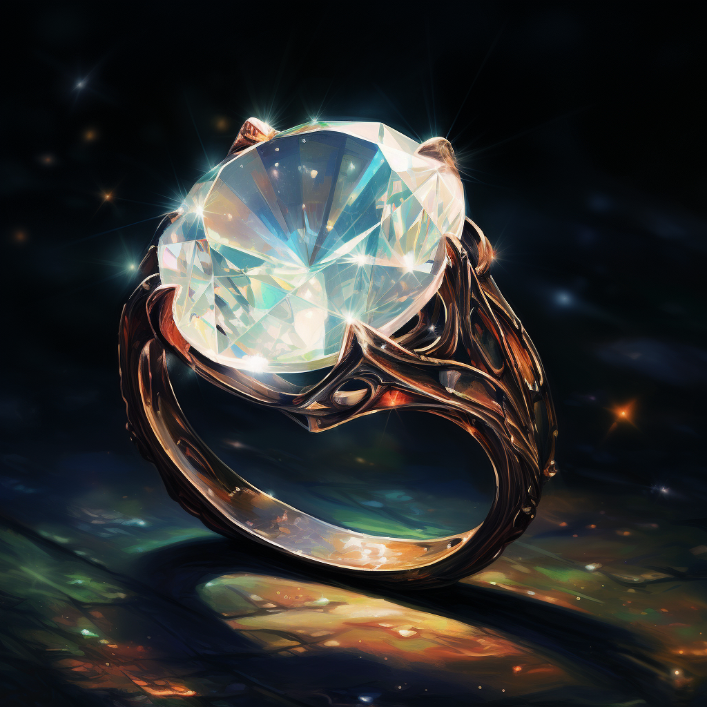 Dark fantasy powerful ring with glowing crystal