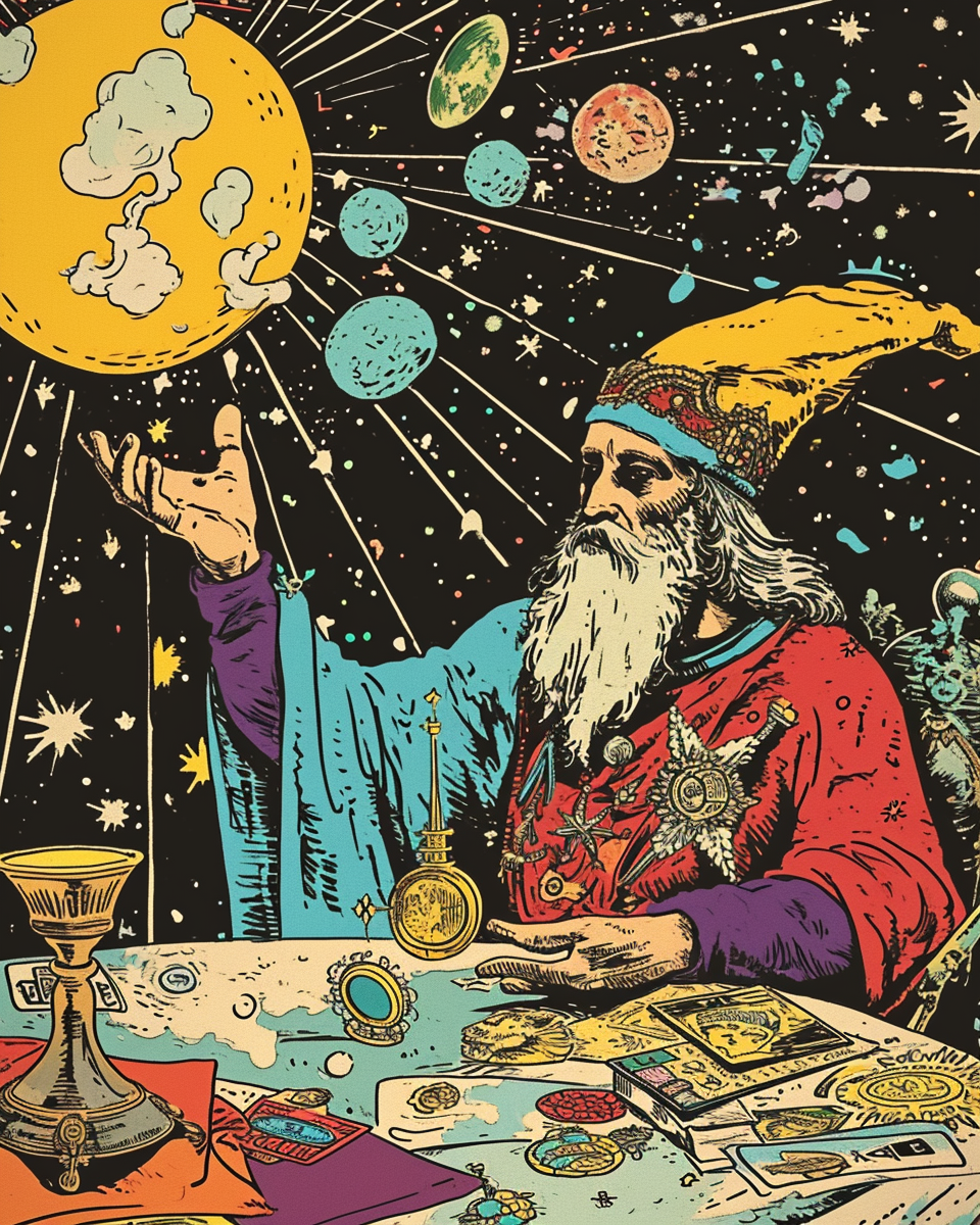 Retro Tarot Magician and Universe Artwork