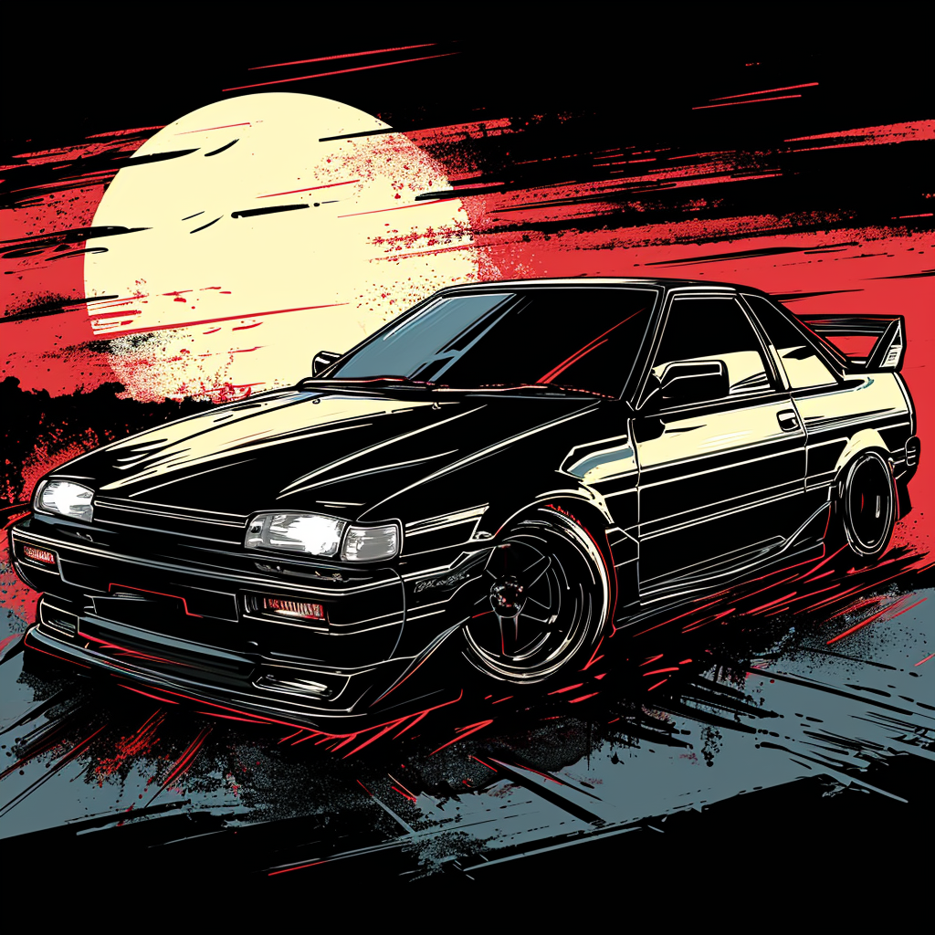 80s dark fantasy Toyota AE86 Truneo car