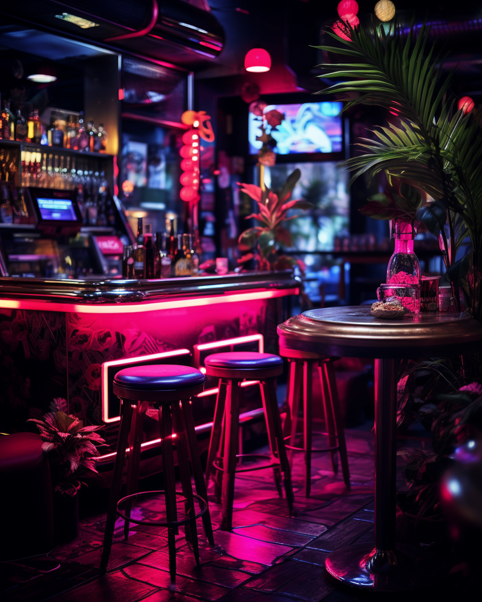 Vibrant Fantasy Bar with Neon Lights