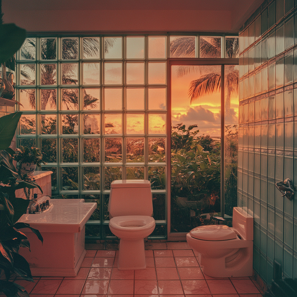 Spacious bathroom with 80s style