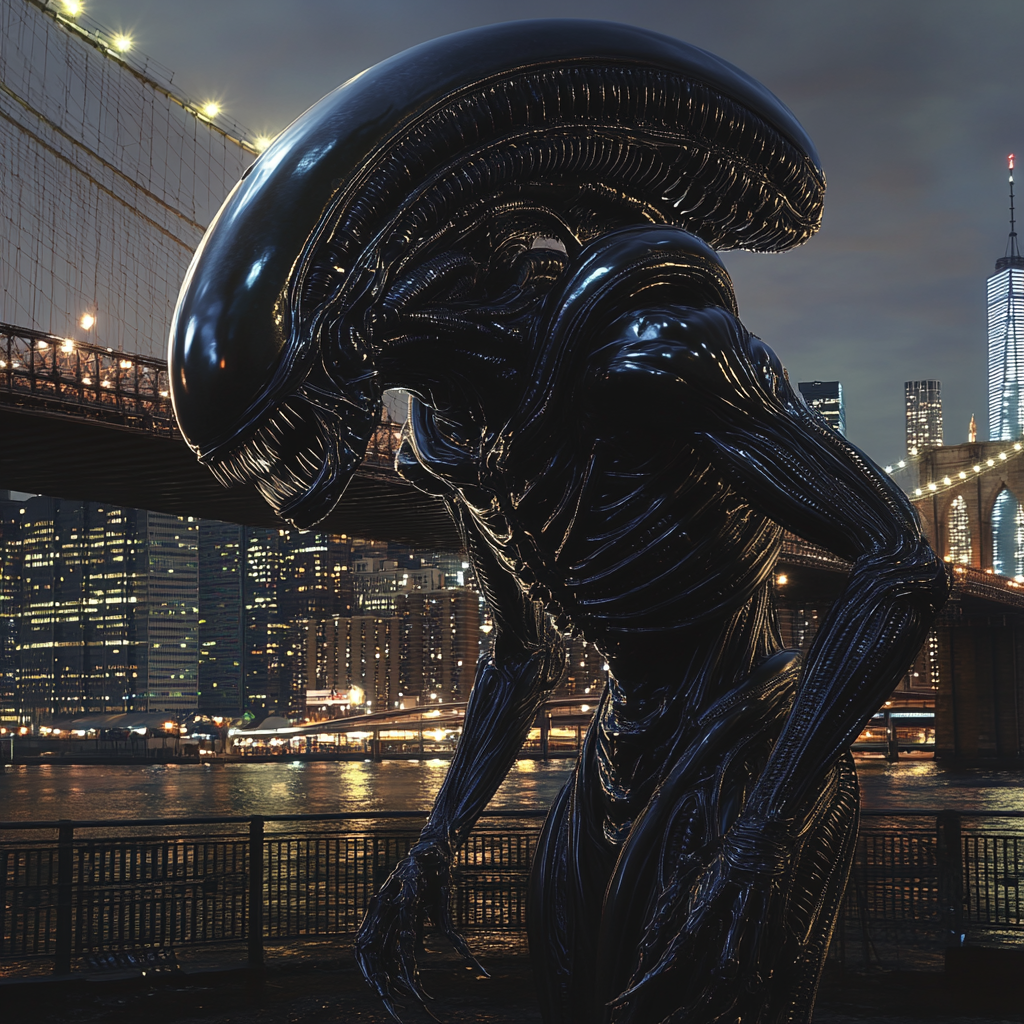 8K Hyper-real H.R. Giger Zenomorph Night Image NYC