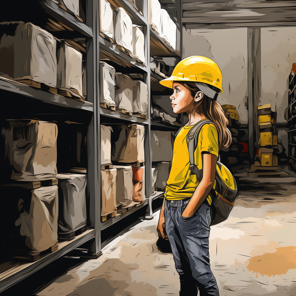 8-year-old girl wearing a yellow hard hat