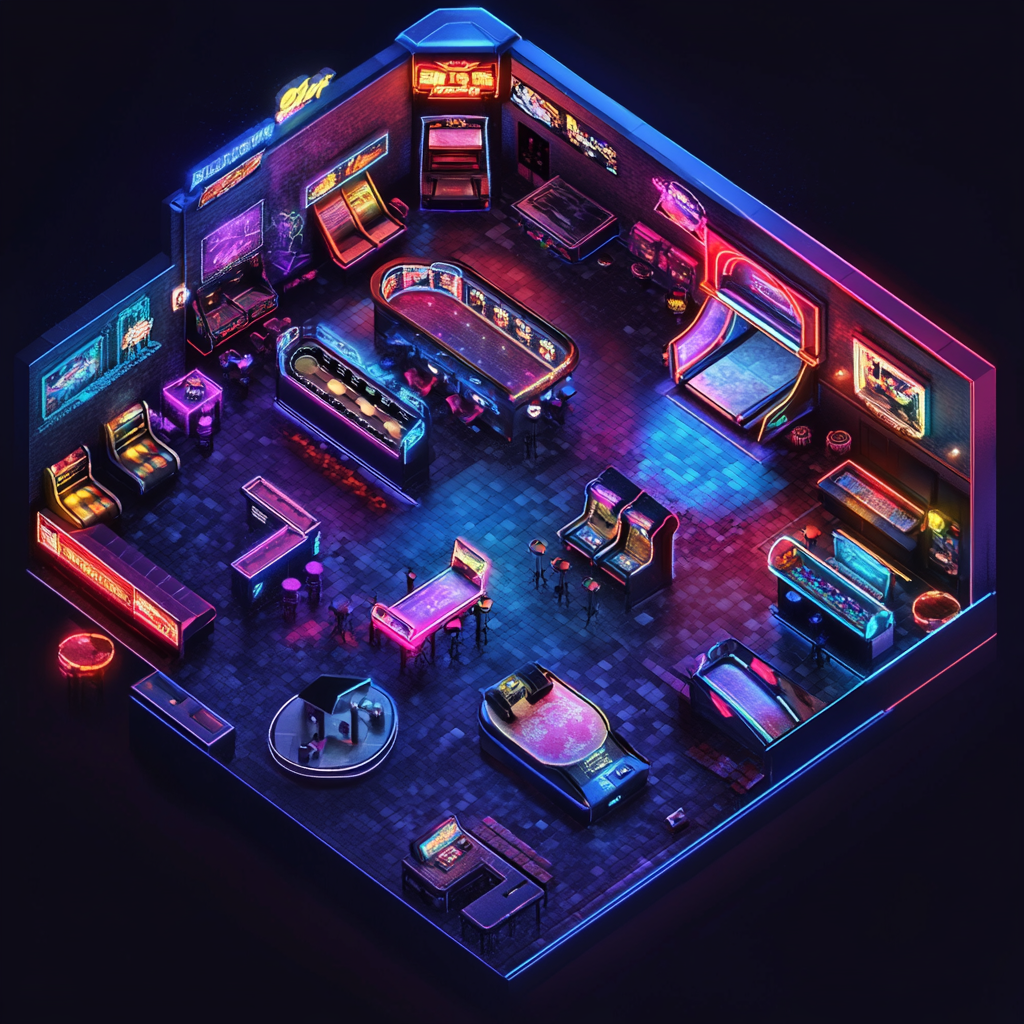 90s Retro Arcade & Nightclub Floorplan with Dance Floor 