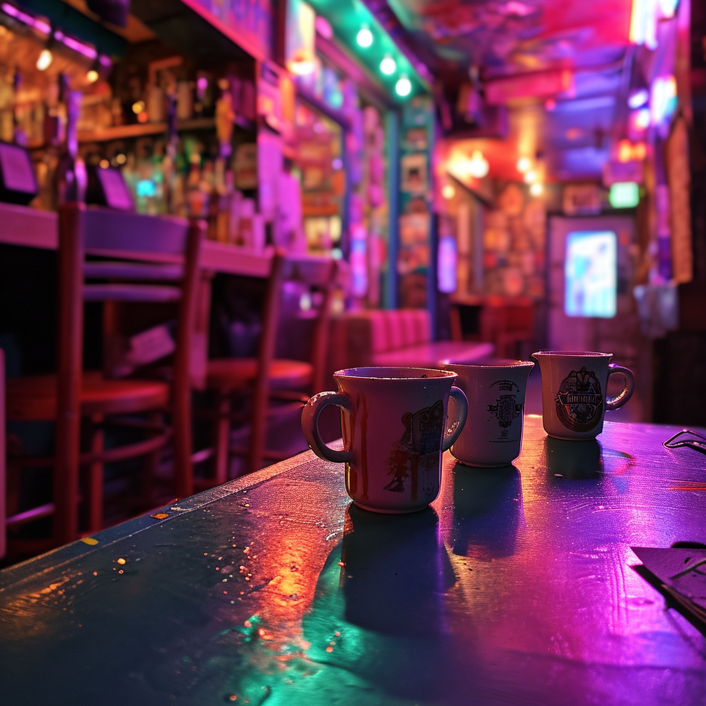 Mugs on Table at 90s Bar