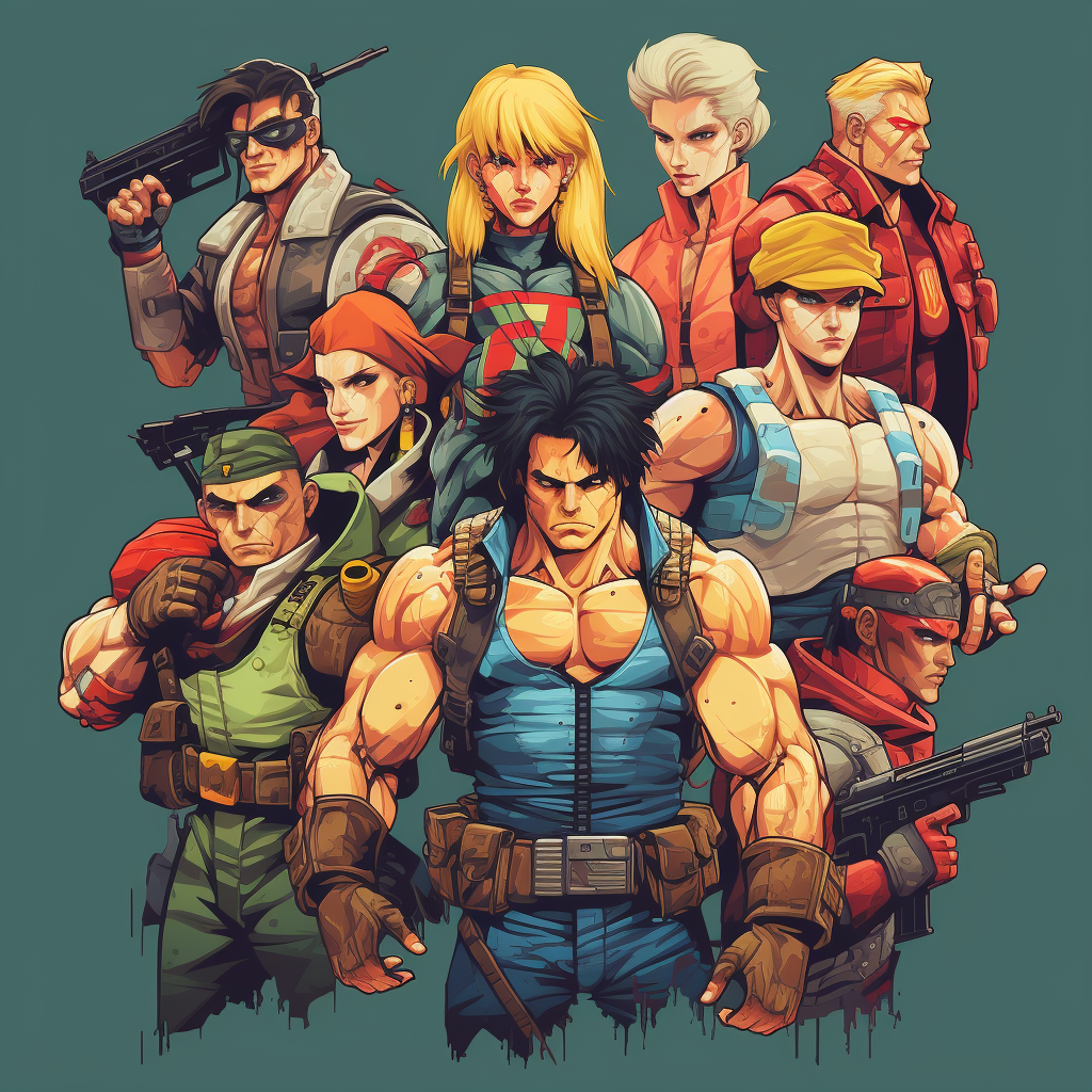 Vector line art of 90s video game characters