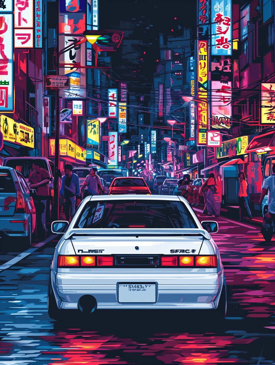 90s white Toyota Chaser MK2 racing in Tokyo