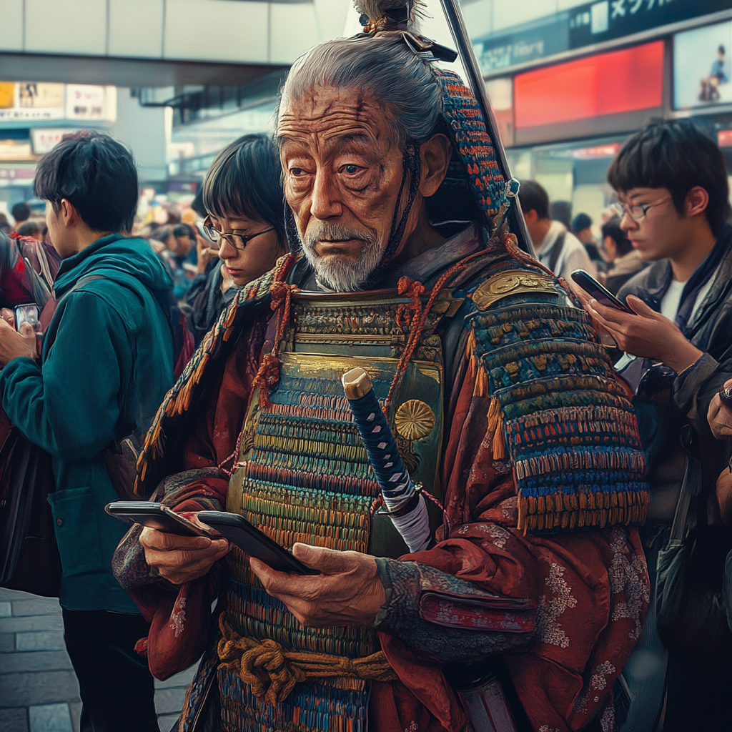 A 120-year-old samurai in disbelief at modern technology.