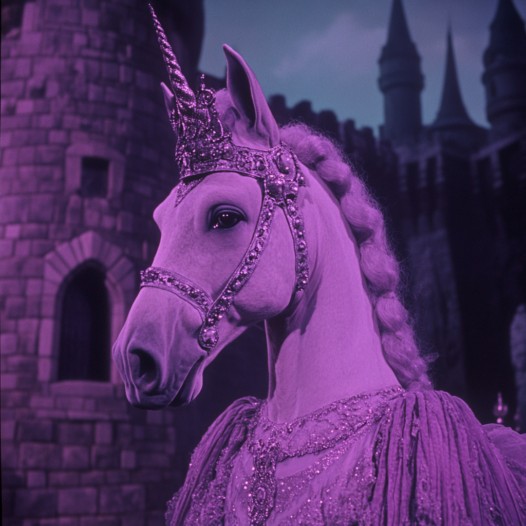 A 1950's Horse-headed Humanoid Outside Fantasy Castle