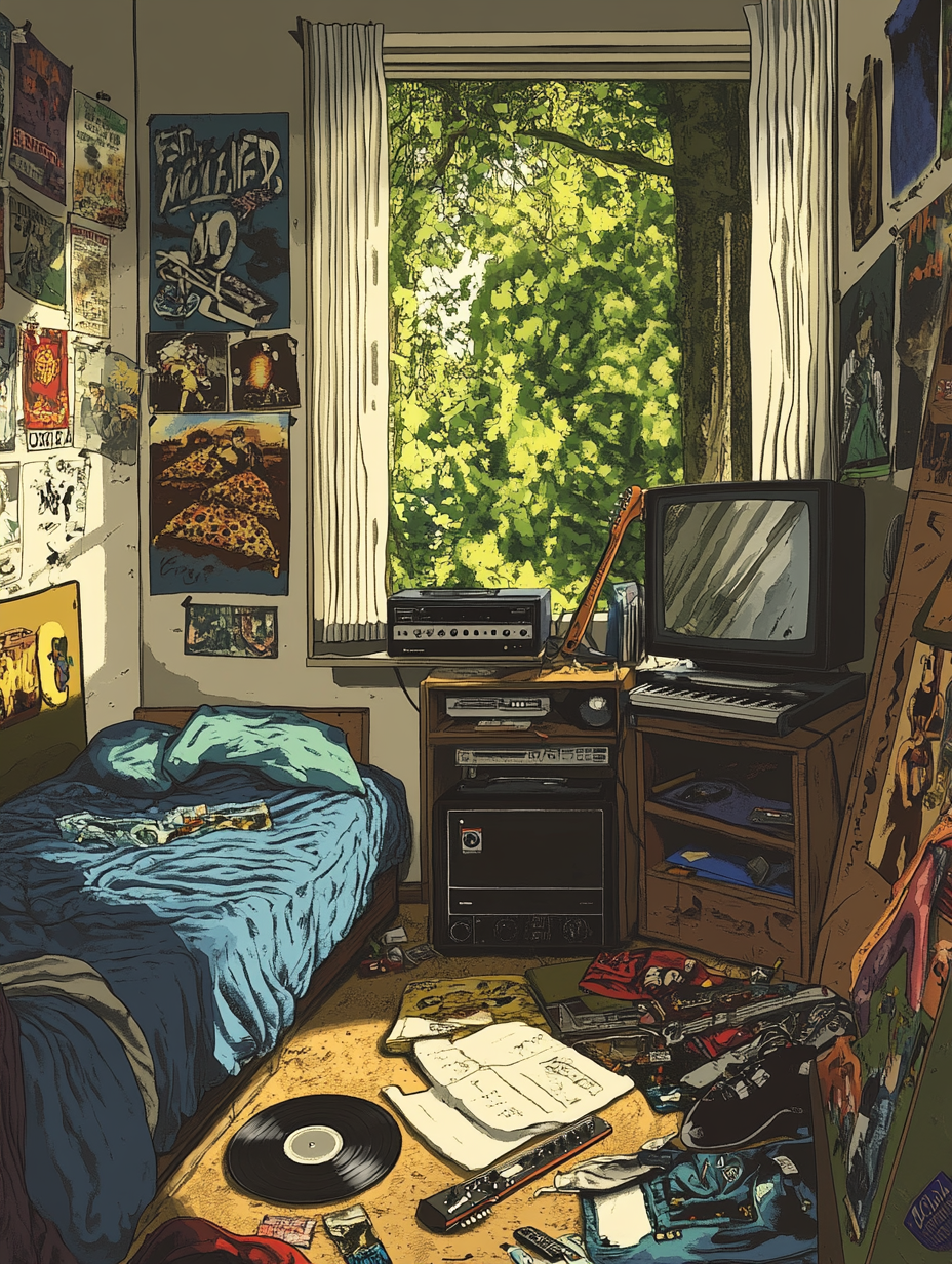 A 1980s Teenage Boy's Room: Guitar, Games, Bands