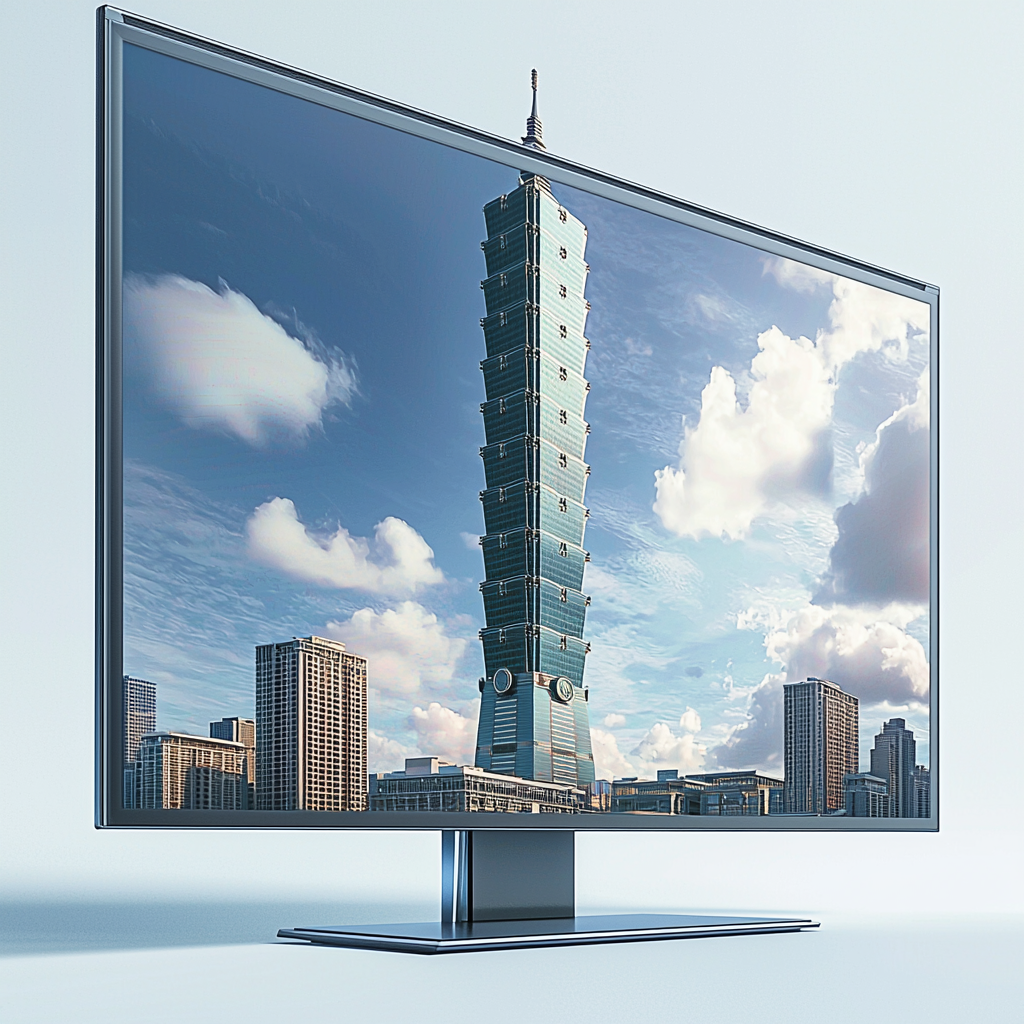 A 27-inch Monitor Displaying Taipei 101 in 3D