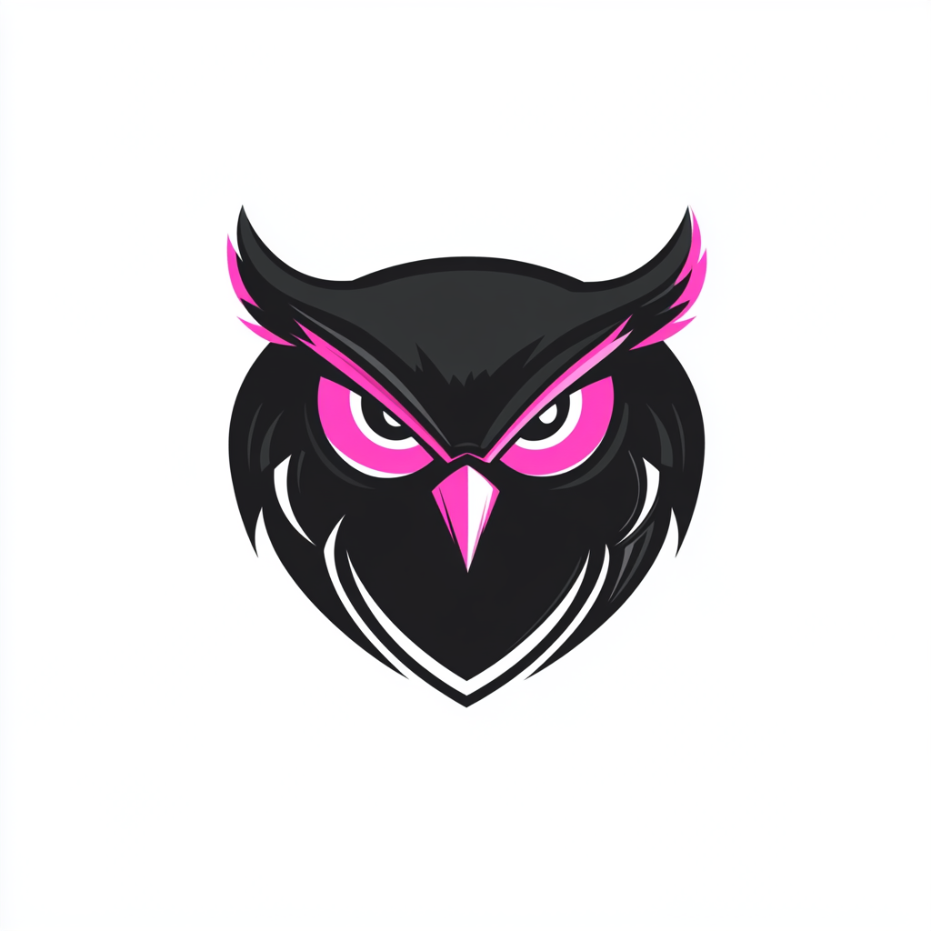 A Angry Owl Head Logo in Black and Pink