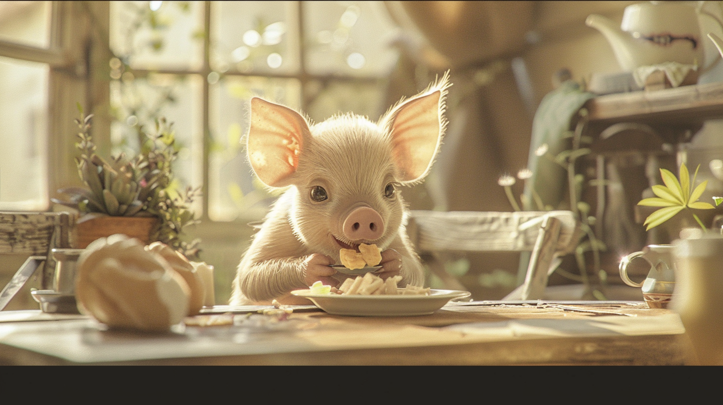 A Baby Pig Eating in a Cozy Home