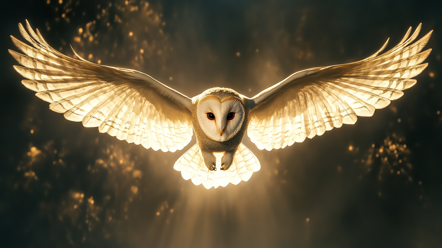 A Barn Owl Flying Through Dark Forest