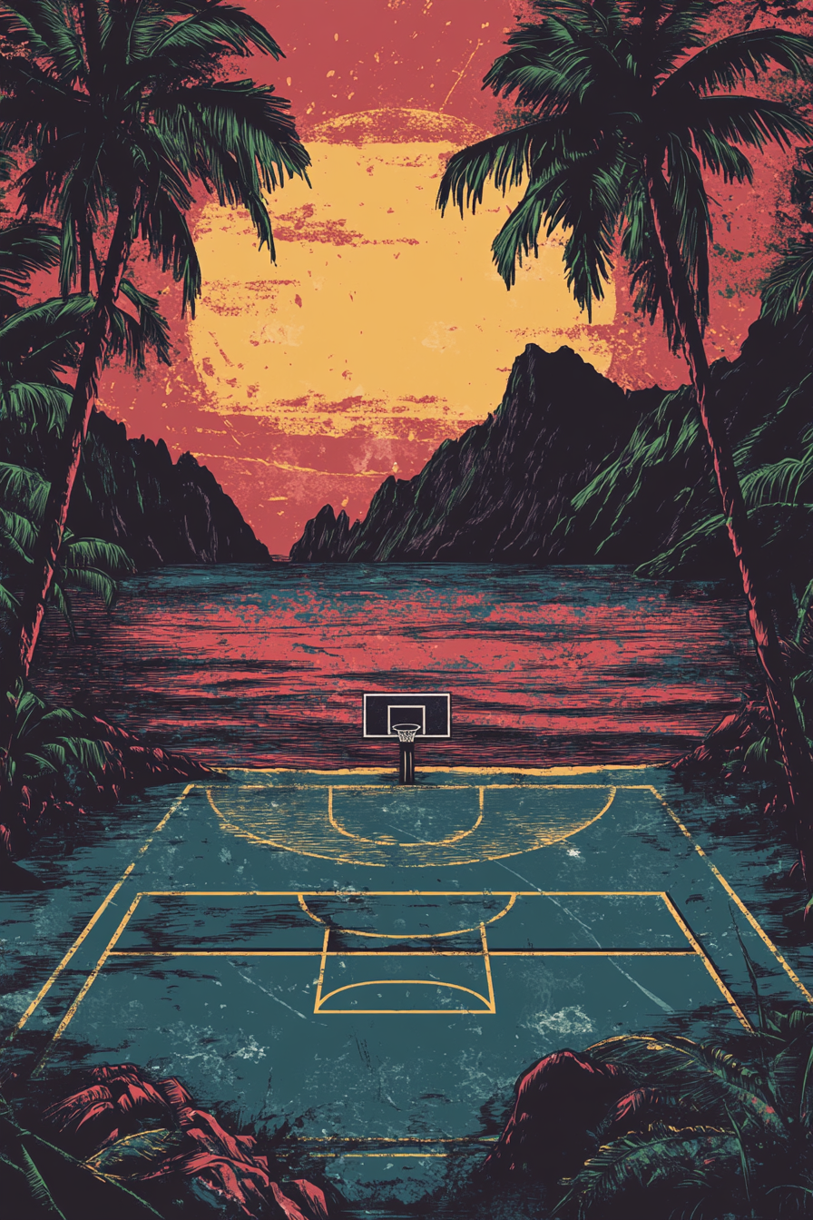 Synthwave Basketball Court on Paradise Beach