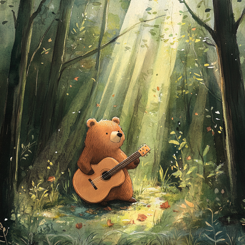 A Bear Discovers Magical Guitar in Forest